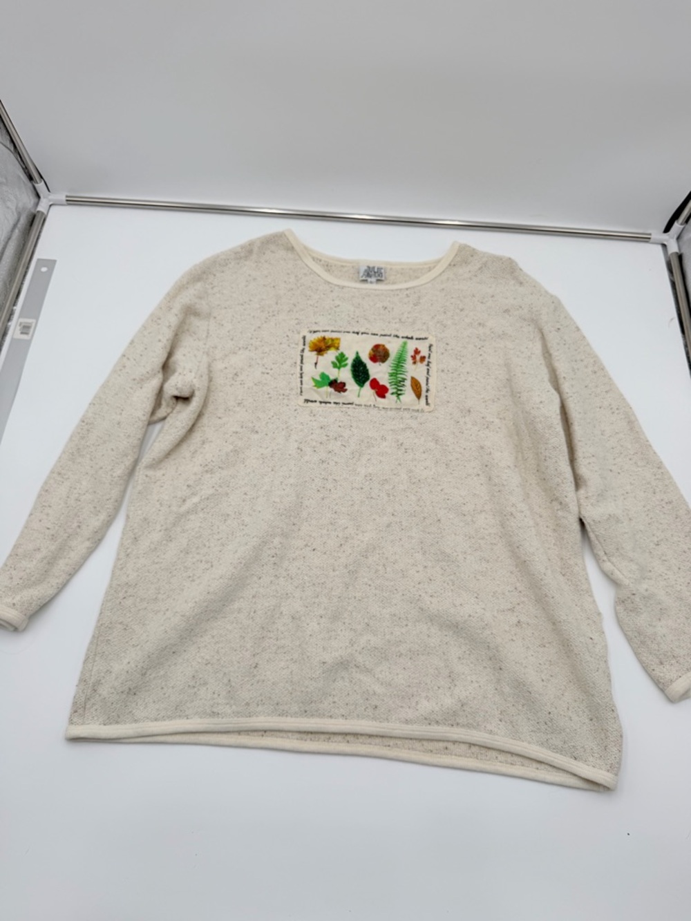 Vintage Julie Mango Beige Cotton Pullover Nature Leaves Pullover Size Large